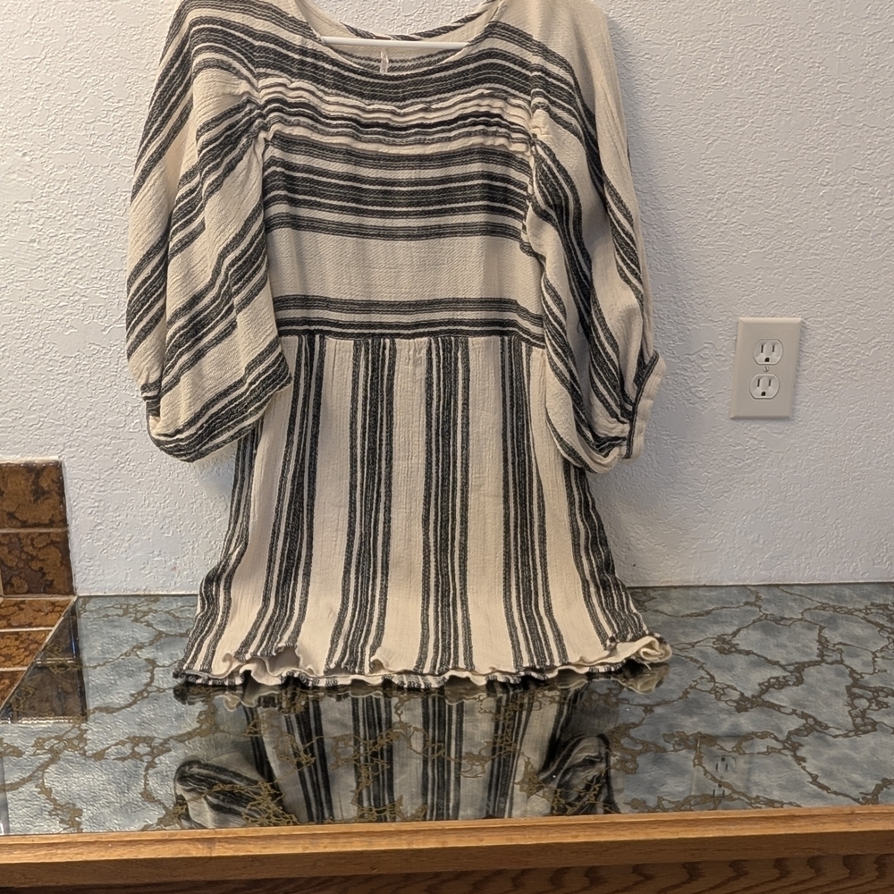Free People Striped Dark Blue and Cream Mini Dress Size Extra Small